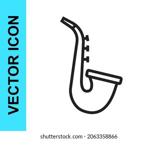 Black line Musical instrument saxophone icon isolated on white background.  Vector