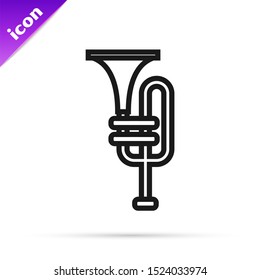 Black line Musical instrument trumpet icon isolated on white background.  Vector Illustration