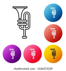 Black line Musical instrument trumpet icon isolated on white background. Set icons colorful circle buttons. Vector Illustration