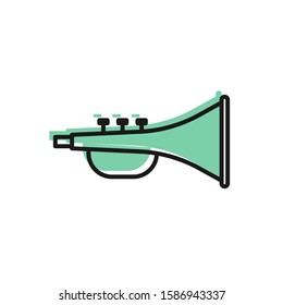 Black line Musical instrument trumpet icon isolated on white background.  Vector Illustration