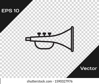 Black line Musical instrument trumpet icon isolated on transparent background.  Vector Illustration