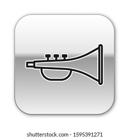 Black line Musical instrument trumpet icon isolated on white background. Silver square button. Vector Illustration