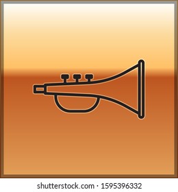 Black line Musical instrument trumpet icon isolated on gold background.  Vector Illustration