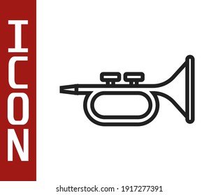 Black line Musical instrument trumpet icon isolated on white background.  Vector