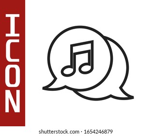 Black line Musical note in speech bubble icon isolated on white background. Music and sound concept.  Vector Illustration