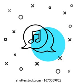 Black line Musical note in speech bubble icon isolated on white background. Music and sound concept. Random dynamic shapes. Vector Illustration
