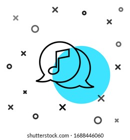 Schwarze Linie Musikalische Note in Sprache Blase Symbol einzeln auf weißem Hintergrund. Musik- und Tonkonzept. Zufällige dynamische Formen. Vektorillustration-Illustration