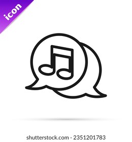 Black line Musical note in speech bubble icon isolated on white background. Music and sound concept.  Vector