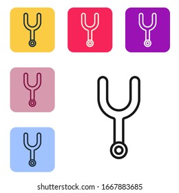Black line Musical tuning fork for tuning musical instruments icon isolated on white background. Set icons in color square buttons. Vector Illustration