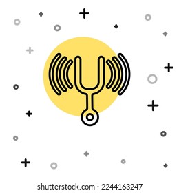 Black line Musical tuning fork for tuning musical instruments icon isolated on white background. Random dynamic shapes. Vector