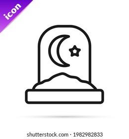 Black line Muslim cemetery icon isolated on white background. Islamic gravestone.  Vector