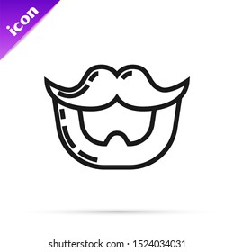 Black line Mustache and beard icon isolated on white background. Barbershop symbol. Facial hair style.  Vector Illustration