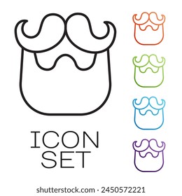 Black line Mustache and beard icon isolated on white background. Barbershop symbol. Facial hair style. Set icons colorful. Vector