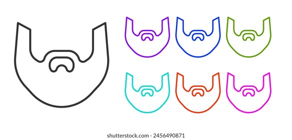 Black line Mustache and beard icon isolated on white background. Barbershop symbol. Facial hair style. Set icons colorful. Vector