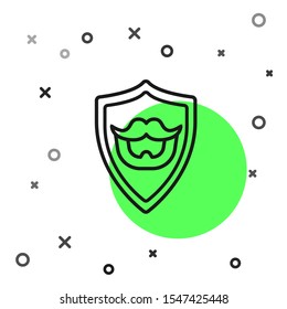 Black line Mustache and beard on shield icon isolated on white background. Barbershop symbol. Facial hair style.  Vector Illustration