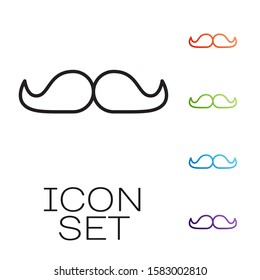 Black line Mustache icon isolated on white background. Barbershop symbol. Facial hair style. Set icons colorful. Vector Illustration