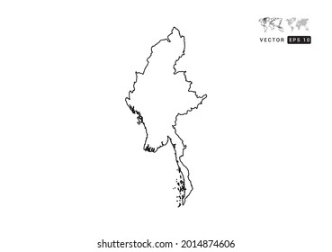 Black  line Myanmar map vector on white background.