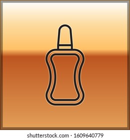 Black line Nail polish bottle icon isolated on gold background.  Vector Illustration
