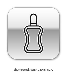 Black line Nail polish bottle icon isolated on white background. Silver square button. Vector Illustration