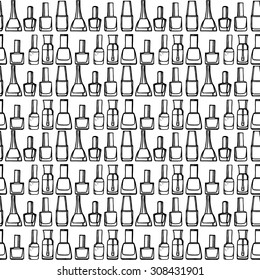Black line nail varnish seamless pattern, white background