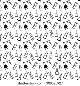 Black line nail varnish seamless pattern, white background