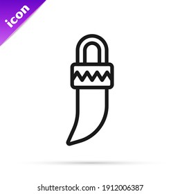 Black line Native american indian tooth icon isolated on white background. Necklace with tooth.  Vector