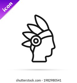 Black line Native American Indian icon isolated on white background.  Vector