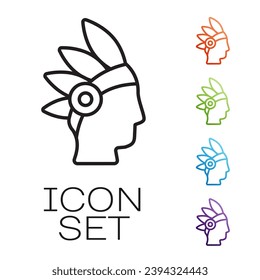 Black line Native American Indian icon isolated on white background. Set icons colorful. Vector