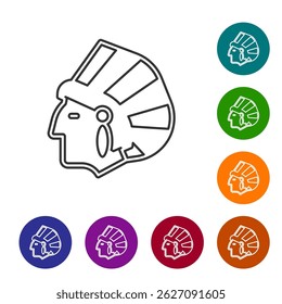 Black line Native American Indian icon isolated on white background. Set icons in color circle buttons. Vector