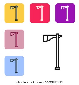 Black line Native american tomahawk axe icon isolated on white background. Set icons in color square buttons. Vector Illustration