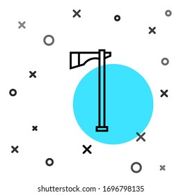 Icono del hacha nativa de la línea negra, aislado en fondo blanco. Formas dinámicas aleatorias. Ilustración vectorial