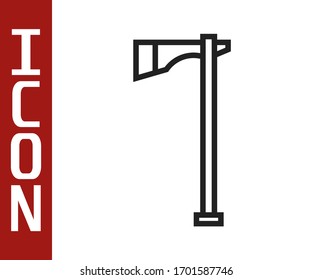 Icono del hacha nativa de la línea negra, aislado en fondo blanco. Ilustración vectorial