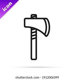 Schwarze Linie Indianer Tomahawk Axt Symbol einzeln auf weißem Hintergrund.  Vektorgrafik