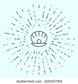 Black line Natural open shell with pearl icon isolated on grey background. Scallop sea shell. Seashell sign. Abstract circle random dots. Vector