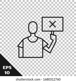 Black line Nature saving protest icon isolated on transparent background. Earth planet protection, environmental issues demonstration.  Vector Illustration