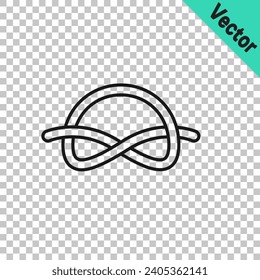Black line Nautical rope knots icon isolated on transparent background. Rope tied in a knot.  Vector
