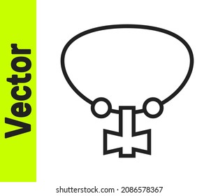 Black line Necklace with gem icon isolated on white background.  Vector