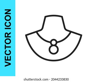 Black line Necklace on mannequin icon isolated on white background.  Vector