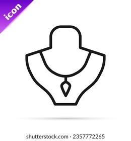 Black line Necklace on mannequin icon isolated on white background.  Vector