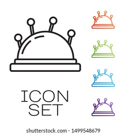 Black line Needle bed and needles icon isolated on white background. Handmade and sewing theme. Set icons colorful. Vector Illustration