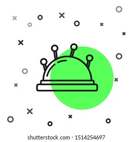 Black line Needle bed and needles icon isolated on white background. Handmade and sewing theme.  Vector Illustration