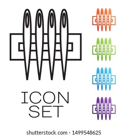 Black line Needle for sewing icon isolated on white background. Tailor symbol. Textile sew up craft sign. Embroidery tool. Set icons colorful. Vector Illustration