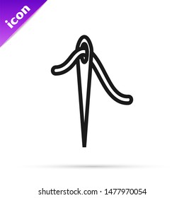 Black line Needle for sewing with thread icon isolated on white background. Tailor symbol. Textile sew up craft sign. Embroidery tool.  Vector Illustration