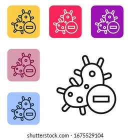 Black line Negative virus icon isolated on white background. Corona virus 2019-nCoV. Bacteria and germs, cell cancer, microbe, fungi. Set icons in color square buttons. Vector Illustration