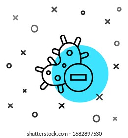 Black line Negative virus icon isolated on white background. Corona virus 2019-nCoV. Bacteria and germs, cell cancer, microbe, fungi. Random dynamic shapes. Vector Illustration
