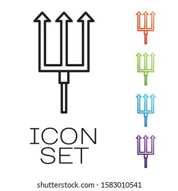 Black line Neptune Trident icon isolated on white background. Set icons colorful. Vector Illustration
