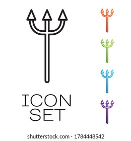 Black line Neptune Trident icon isolated on white background. Set icons colorful. Vector Illustration