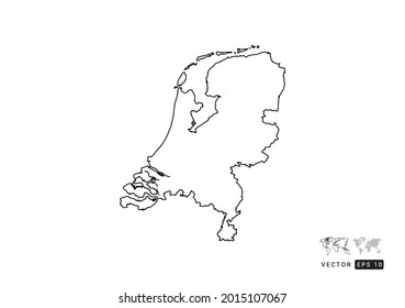Black  line Netherland map vector on white background.