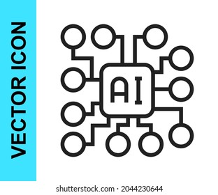 Icono de red neuronal de línea negra aislado en fondo blanco. Inteligencia artificial AI.  Vector