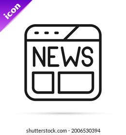 Black line News icon isolated on white background. Newspaper sign. Mass media symbol.  Vector